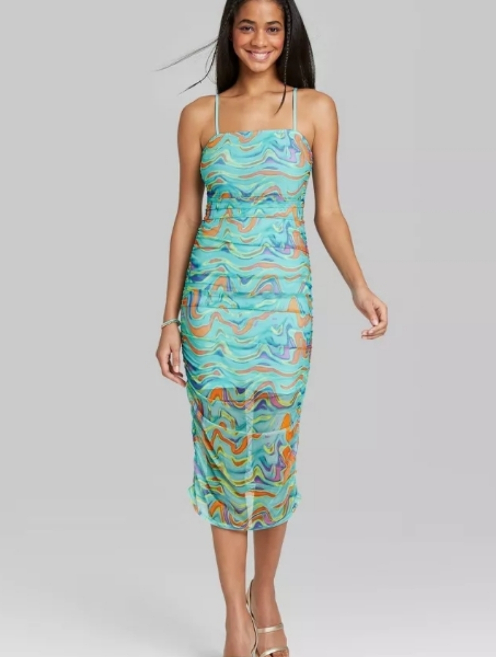 Wild Fable Women's Sleeveless Ruched Mesh Dress size Large